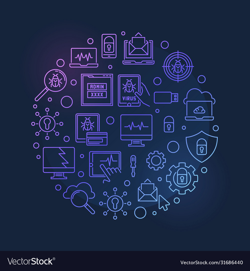 Computer virus round colorful thin line vector image Computer virus round colorful thin line