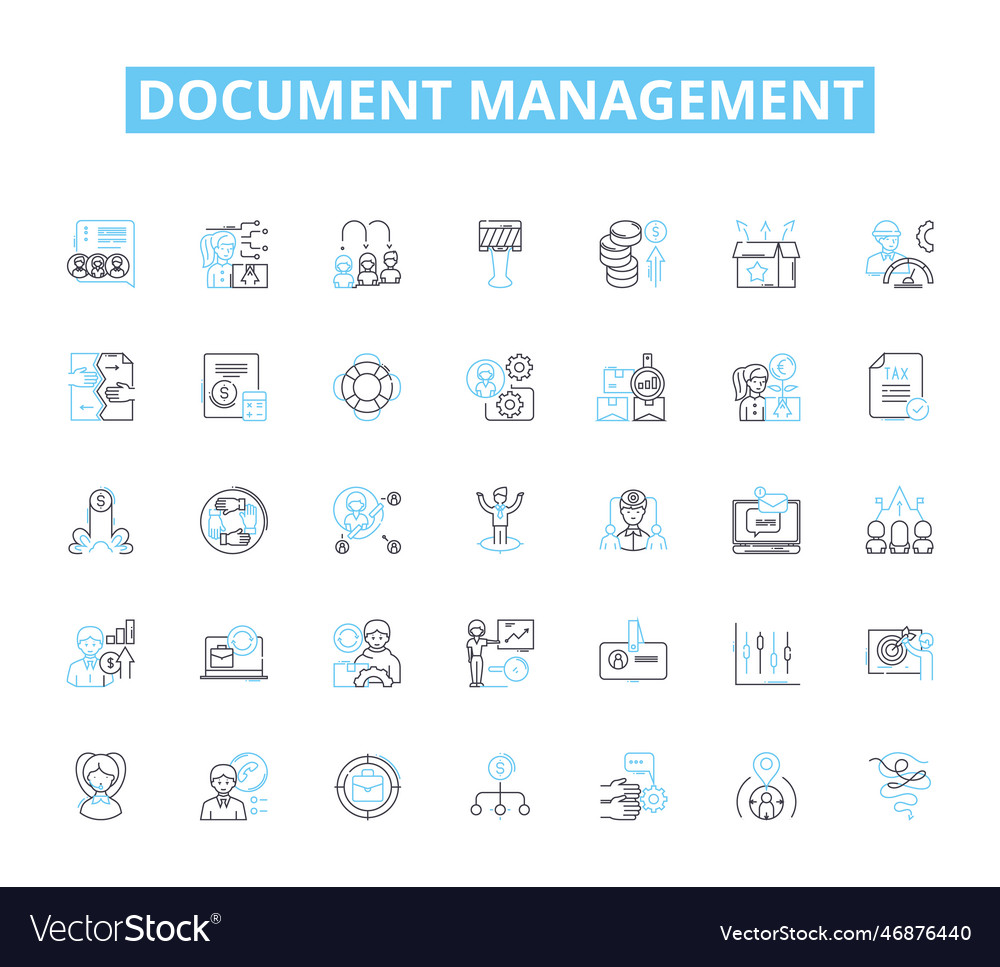 Document management linear icons set organization