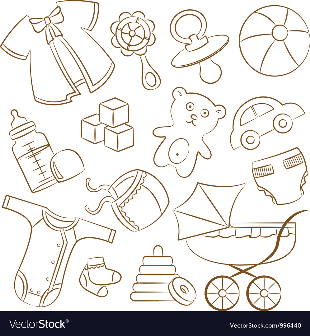 Doodle baby icon set Royalty Free Vector Image