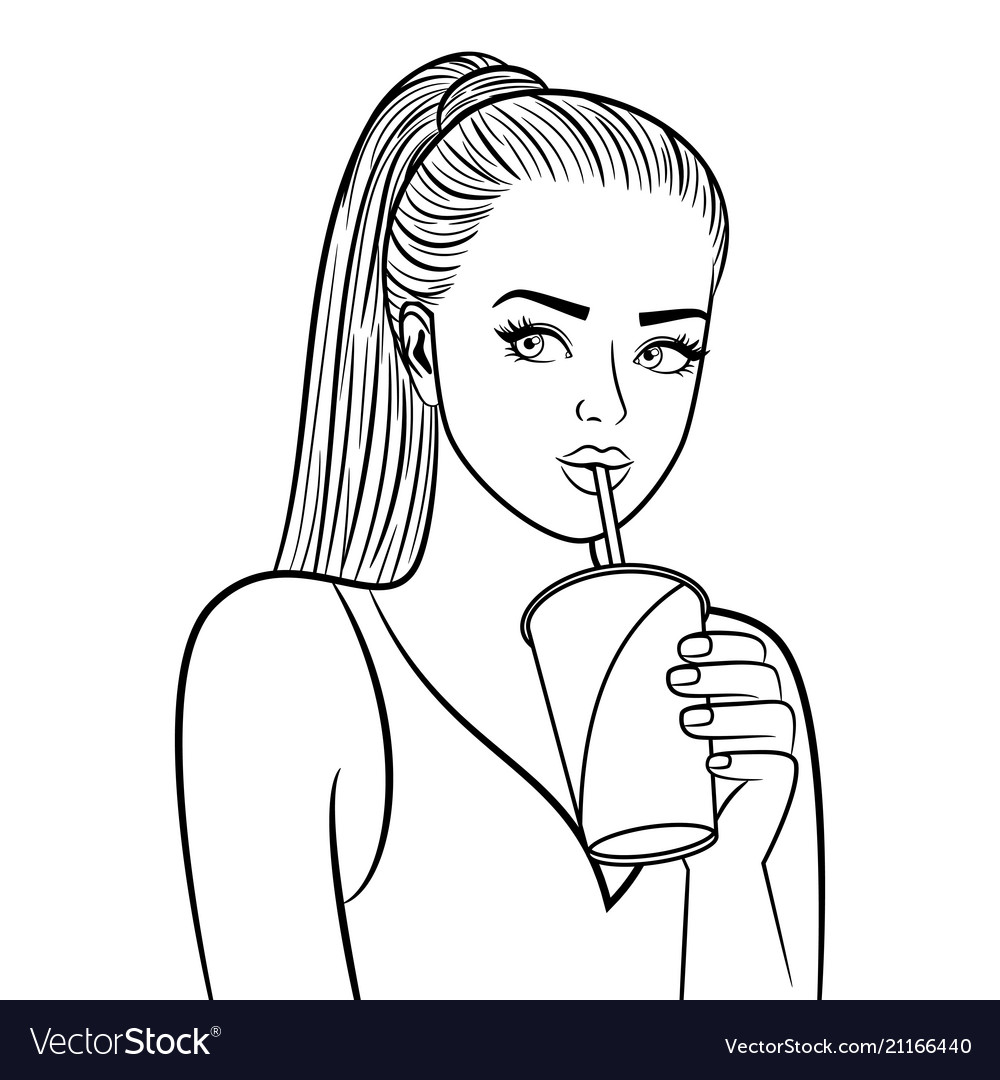 Download Girl with paper cup coloring page Royalty Free Vector Image