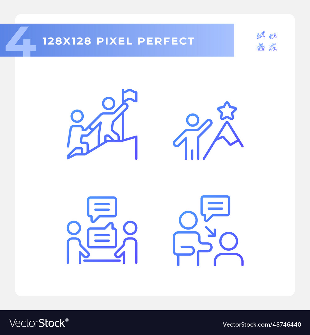 Purple pixel perfect soft skills linear icons set