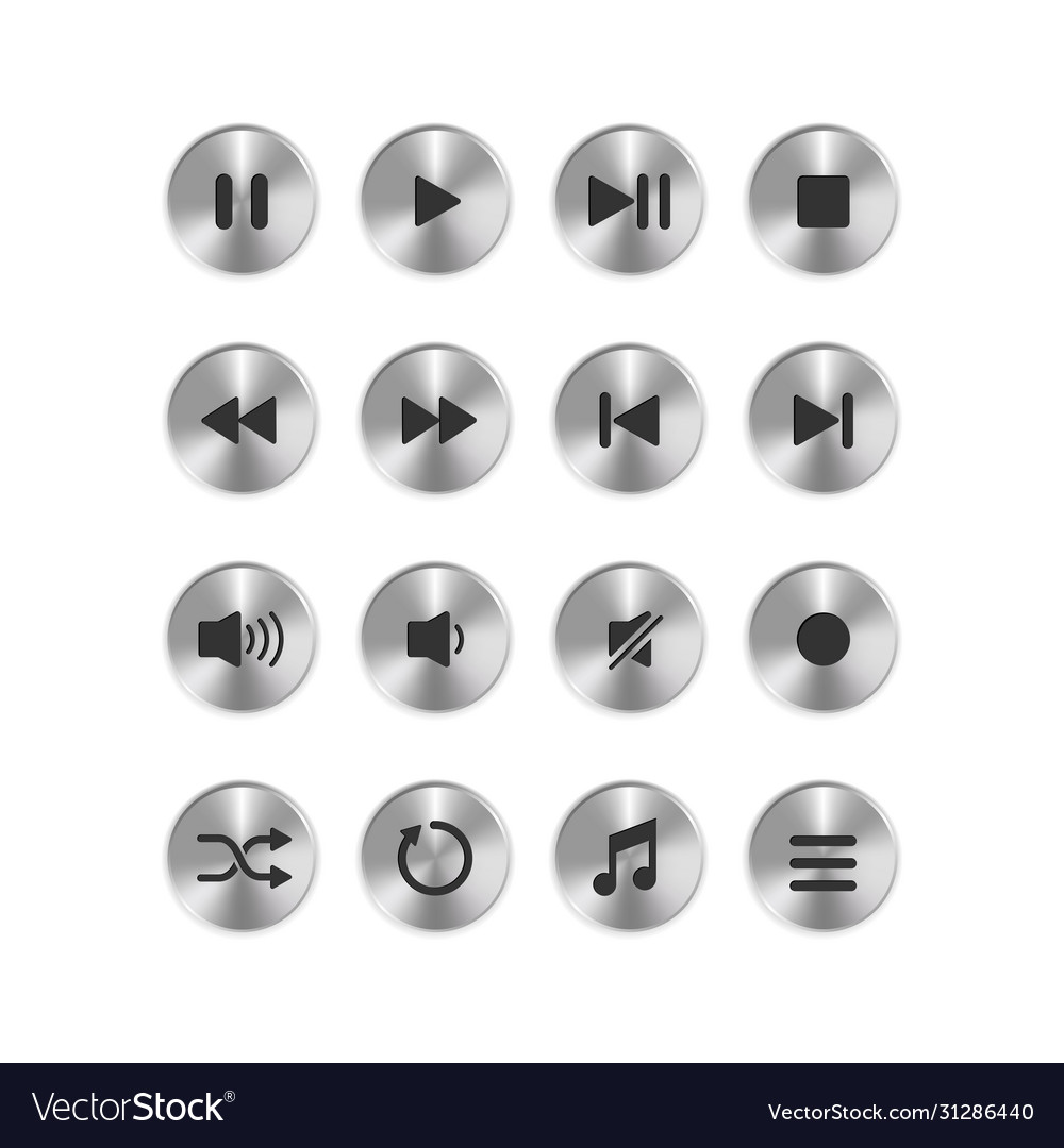 Set icon circle metallic media player button