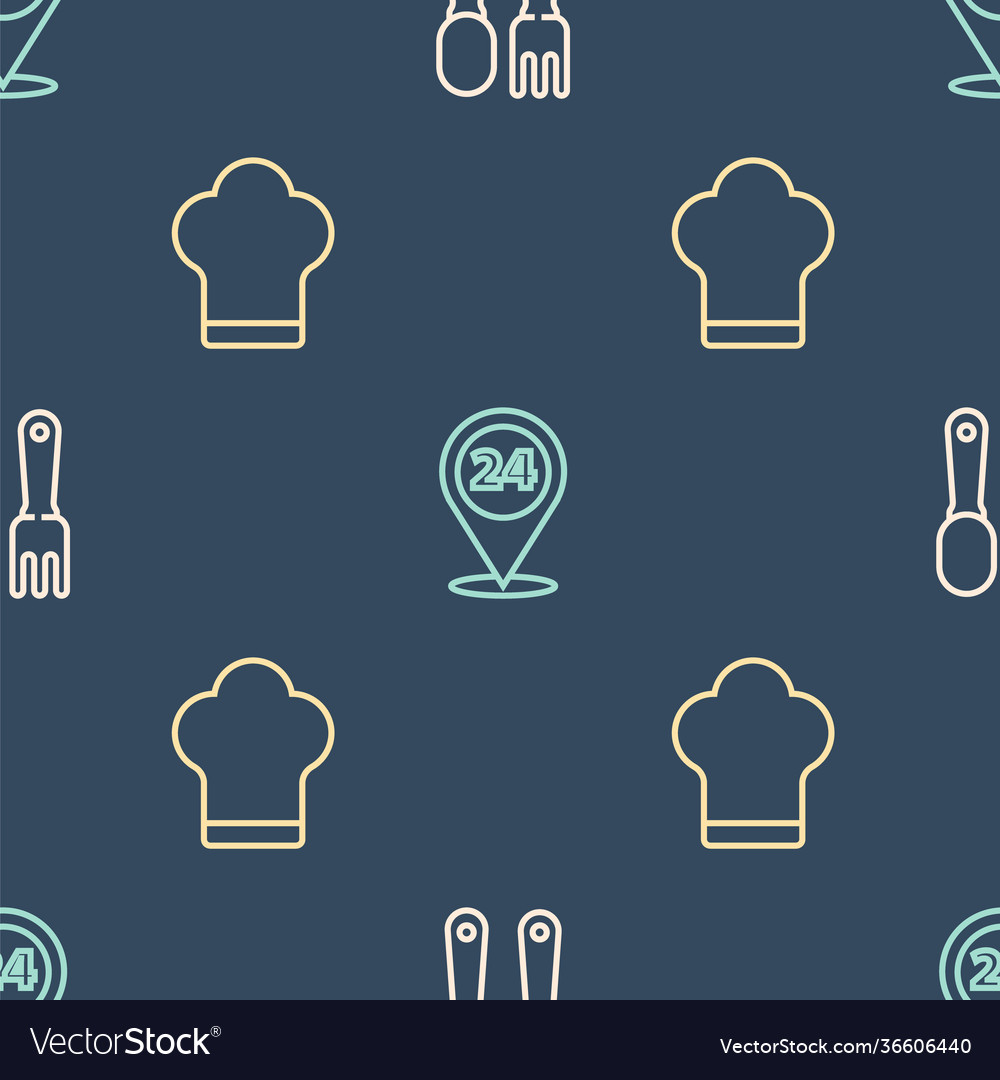 Set line fork and spoon chef hat round vector image Set line fork and spoon chef hat round