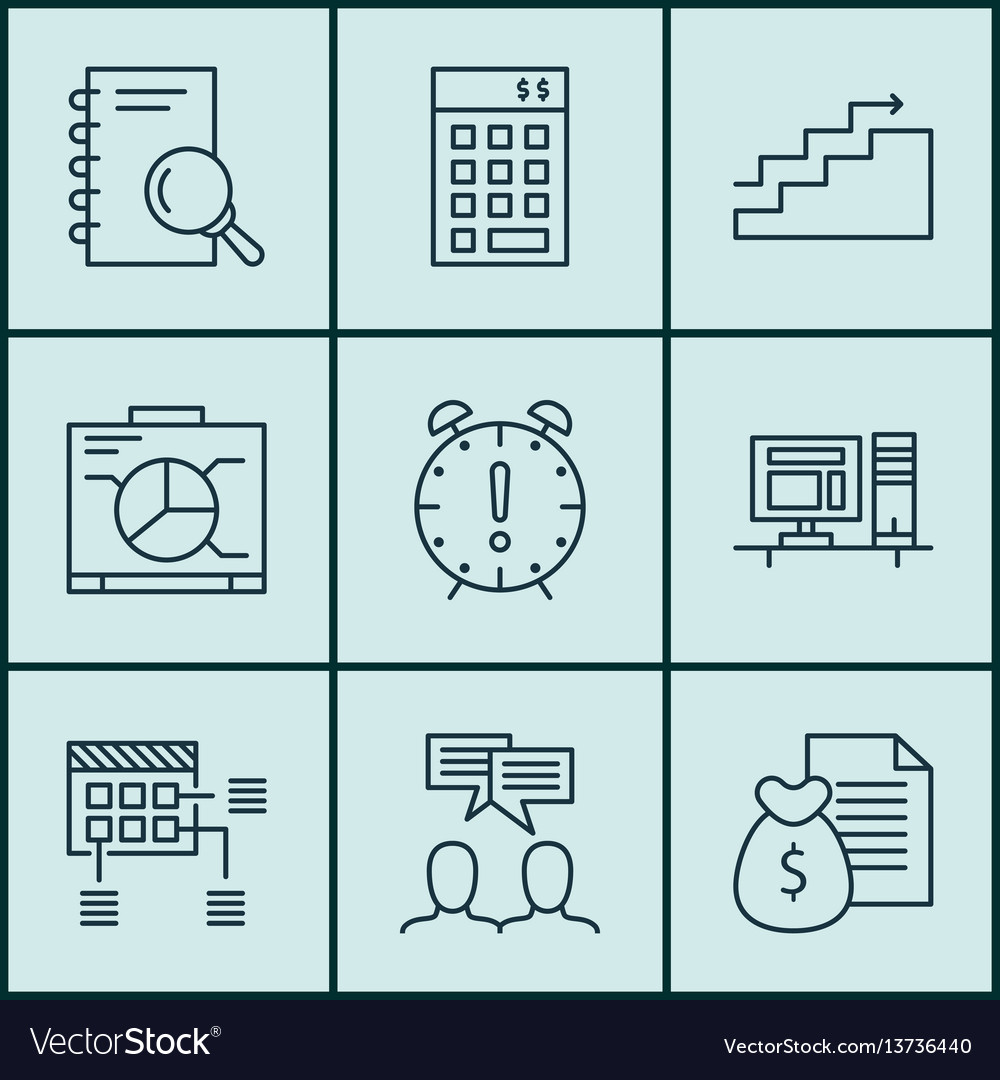 Set of 9 project management icons includes