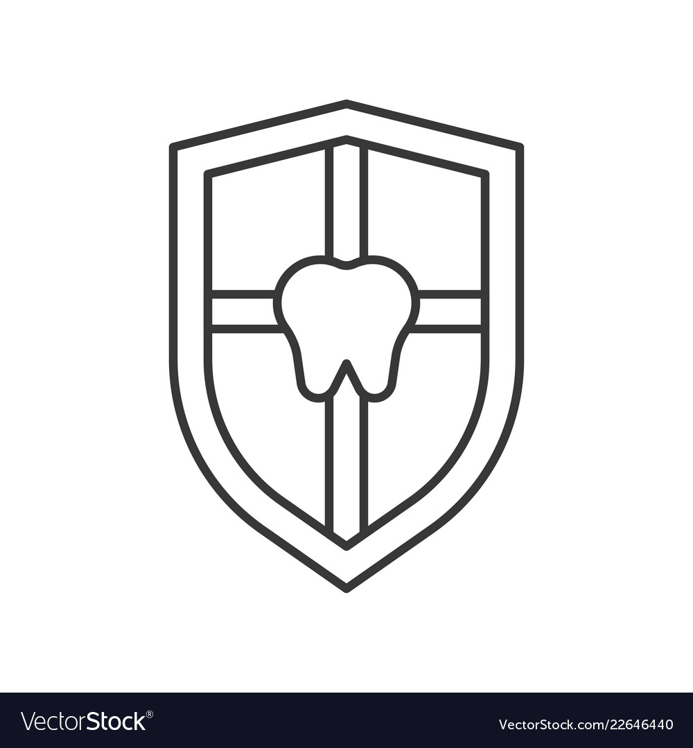 Shield and tooth teeth protection outline icon