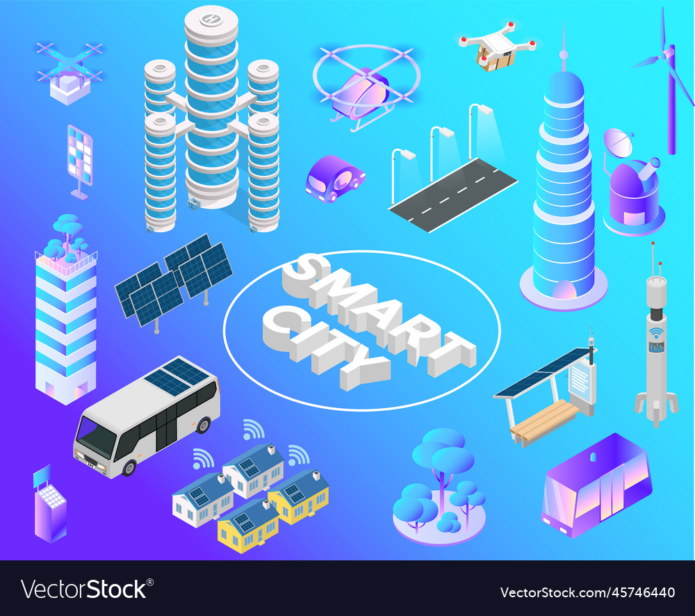 Smart city prototype integrating several Vector Image Smart city prototype integrating several