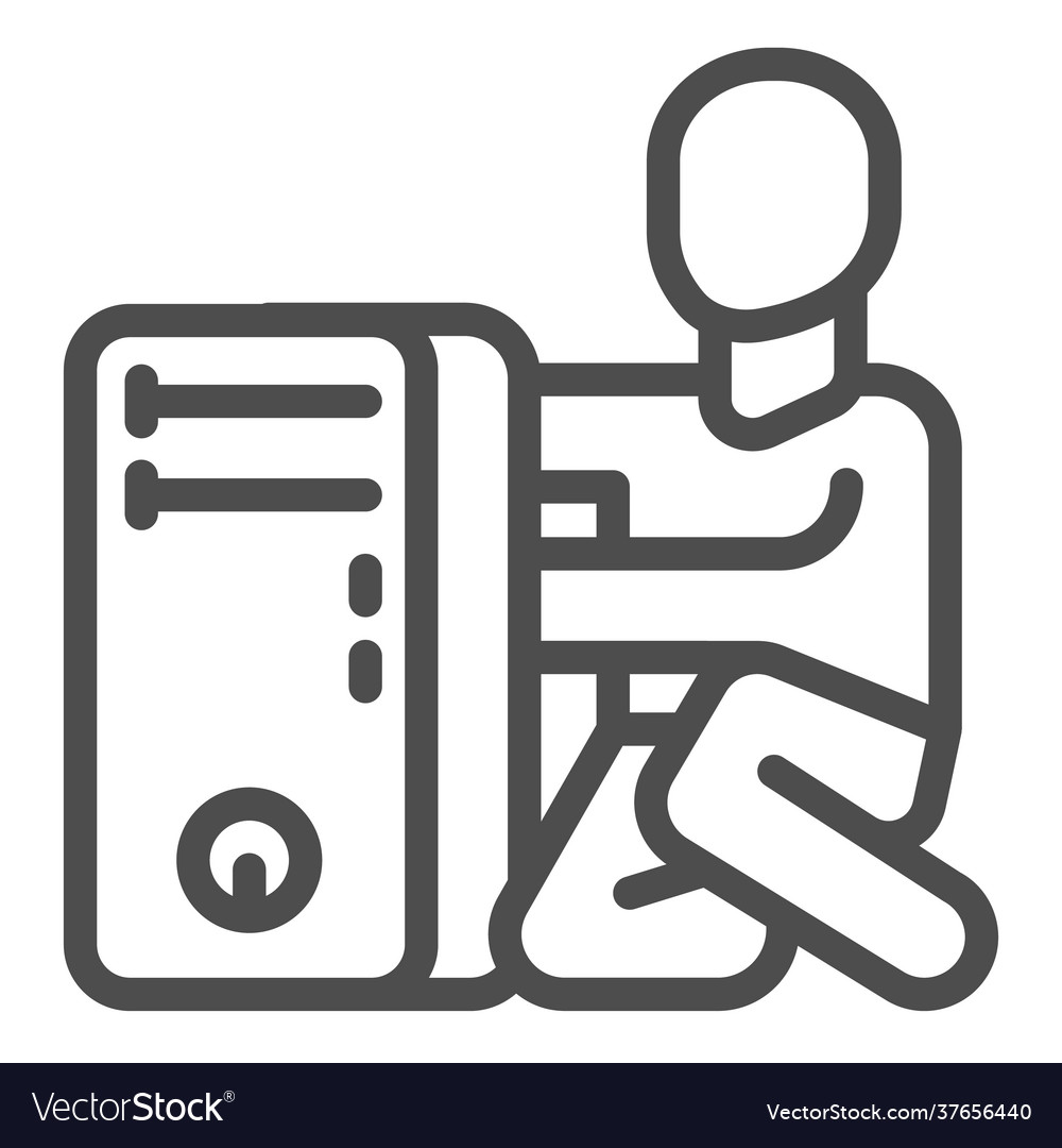 System unit and master line icon pcrepair concept vector image System unit and master line icon pcrepair concept