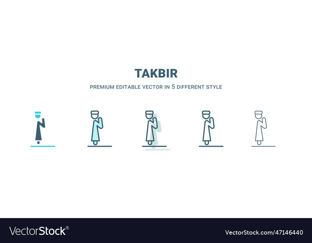 Takbir icon in 5 different style outline filled