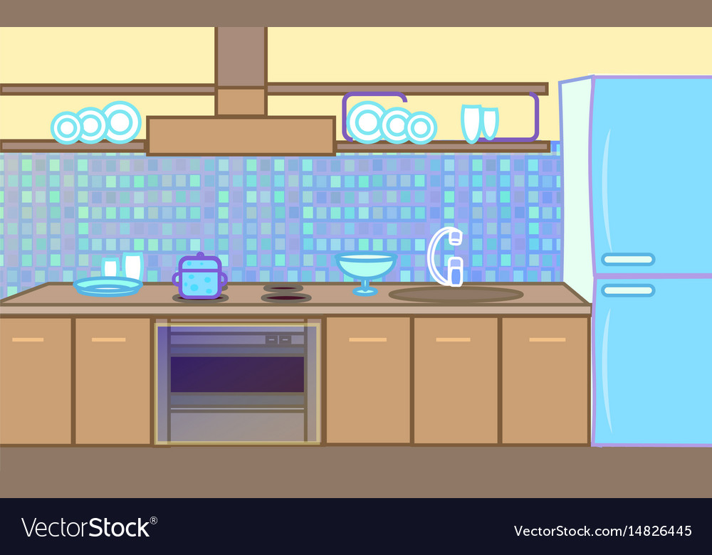 Cartoon flat kitchen color background Royalty Free Vector