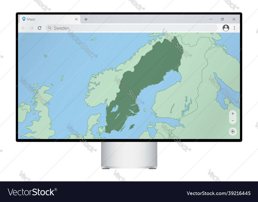 Computer monitor with map of sweden in browser