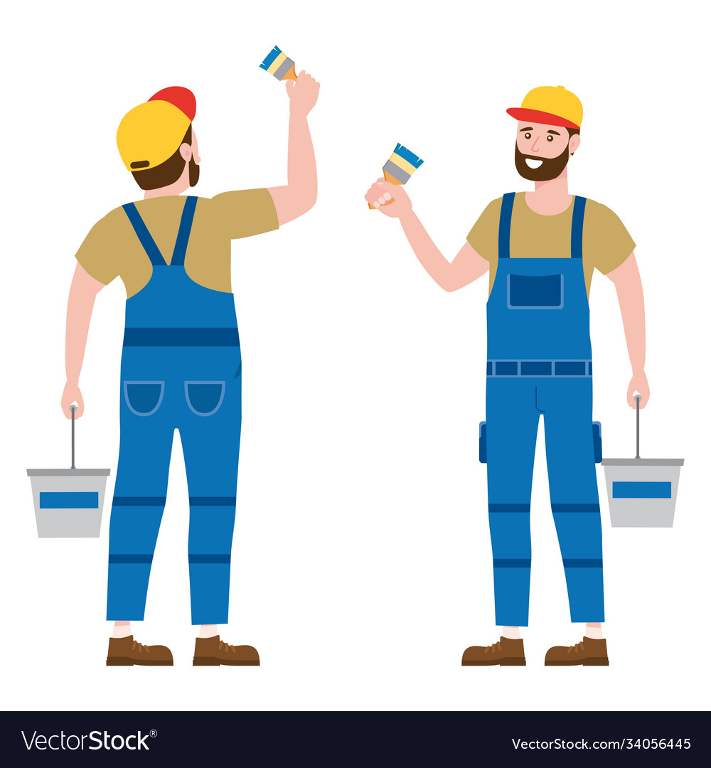 Construction worker painter with brush and paint Vector Image