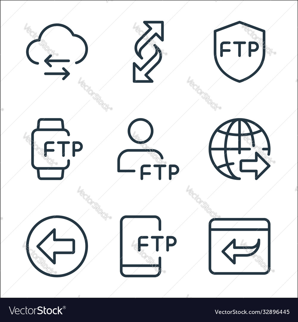Data transfer line icons linear set quality vector image Data transfer line icons linear set quality