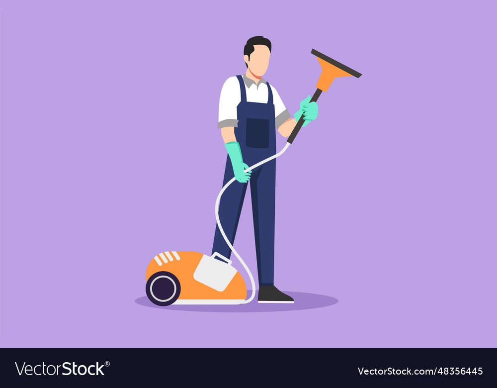 Graphic flat design drawing young man works