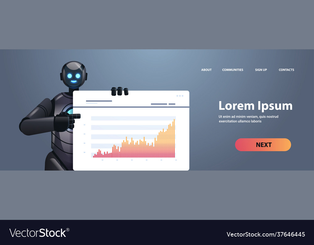 Modern robot analyzing statistics graph financial vector image Modern robot analyzing statistics graph financial
