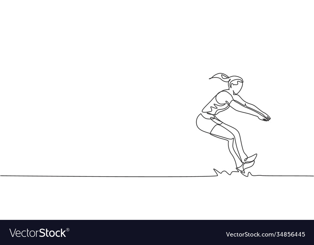 One single line drawing young energetic woman Vector Image