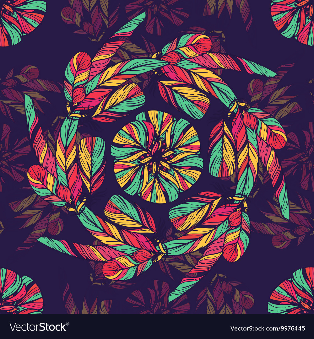 Seamless pattern in boho style round kaleidoscope