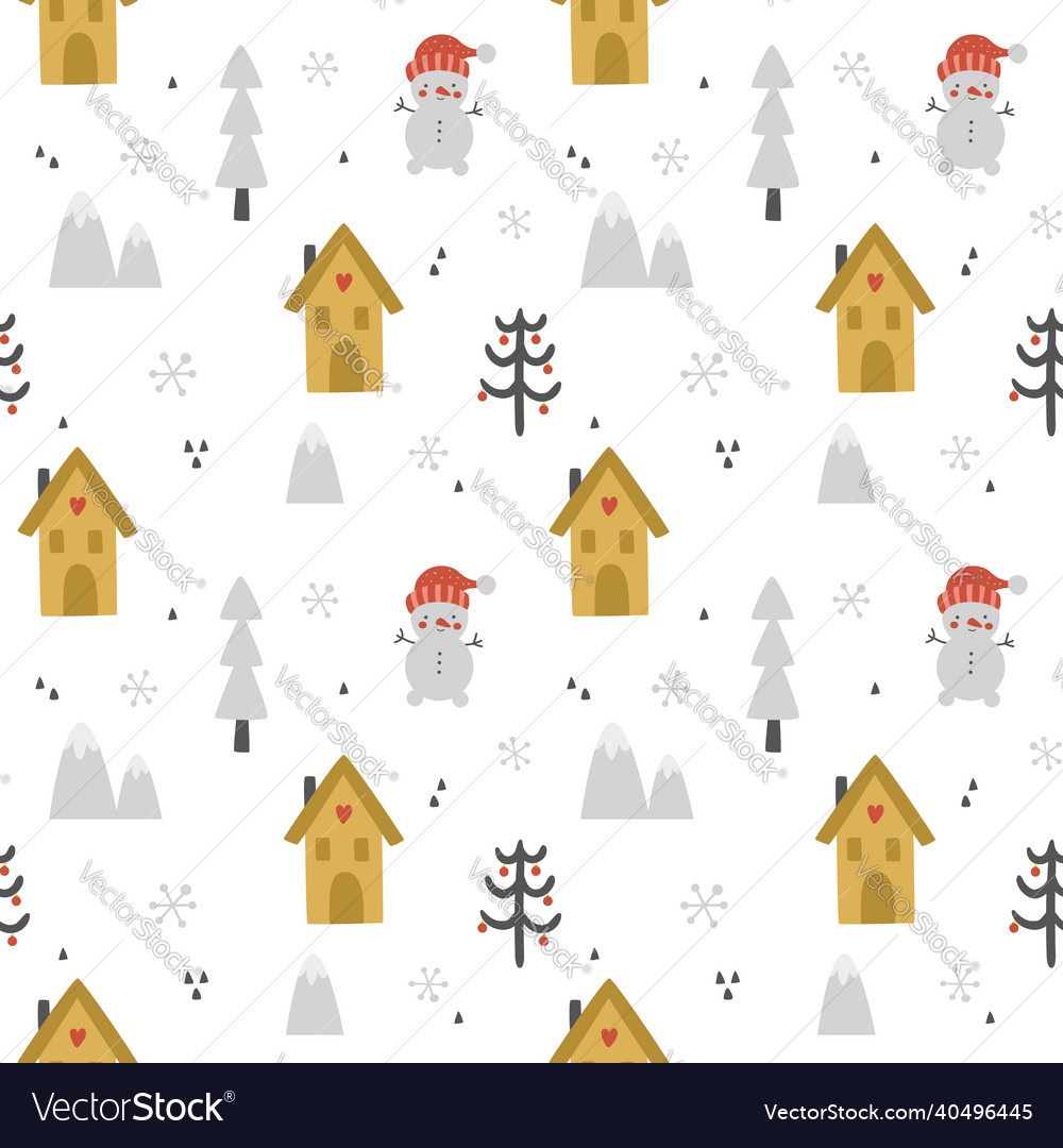 Seamless pattern with cute winter houses vector image Seamless pattern with cute winter houses