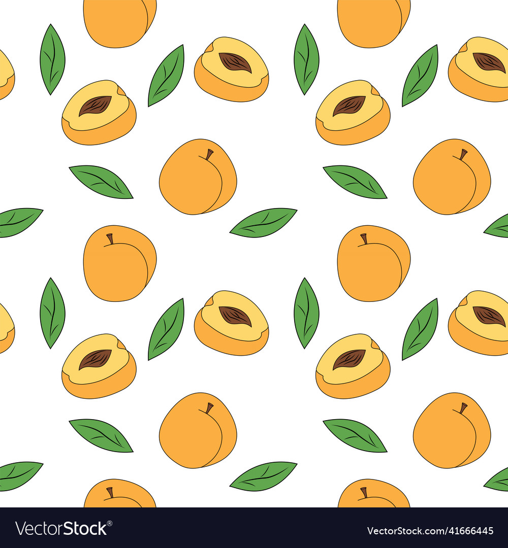Seamless pattern with peaches and leaves float vector image Seamless pattern with peaches and leaves float