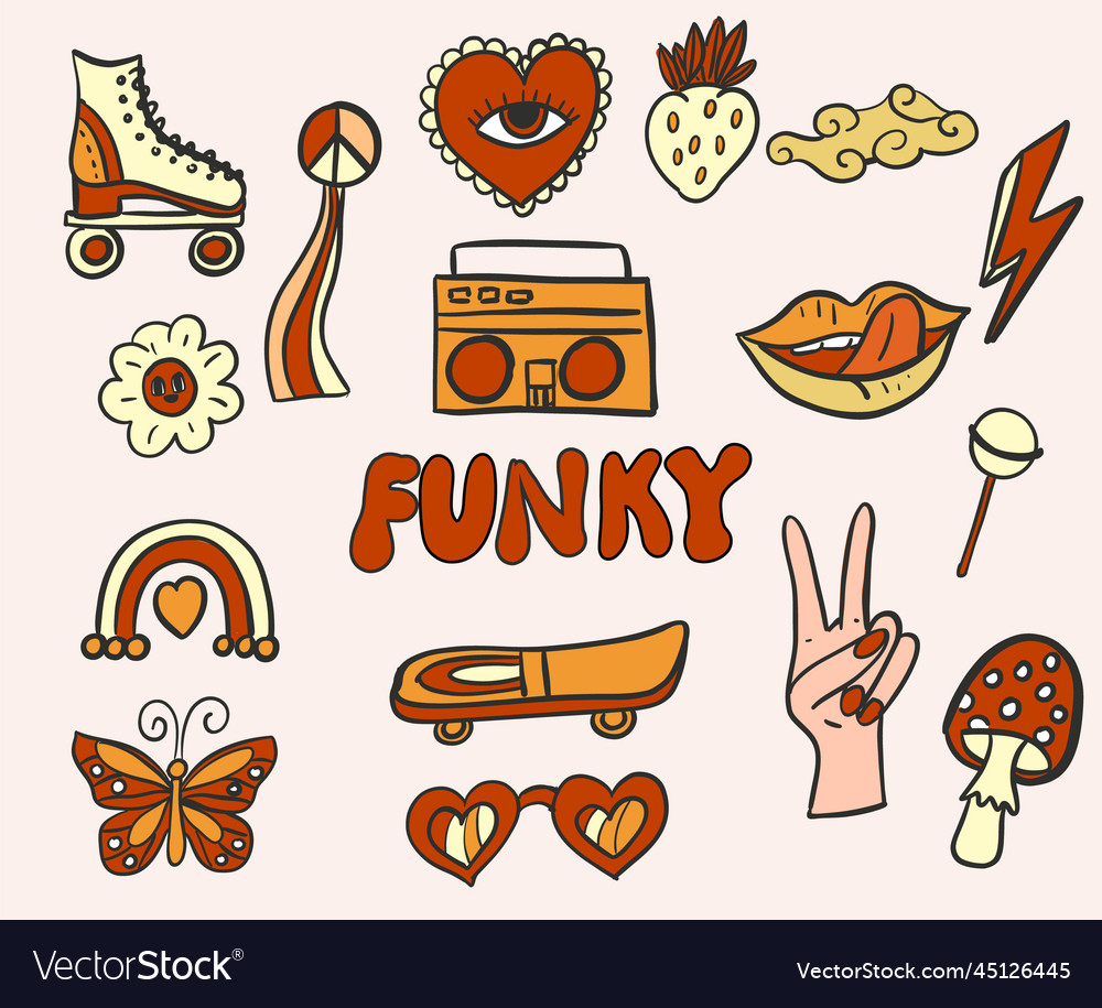 Set of funky retro elements y2k style