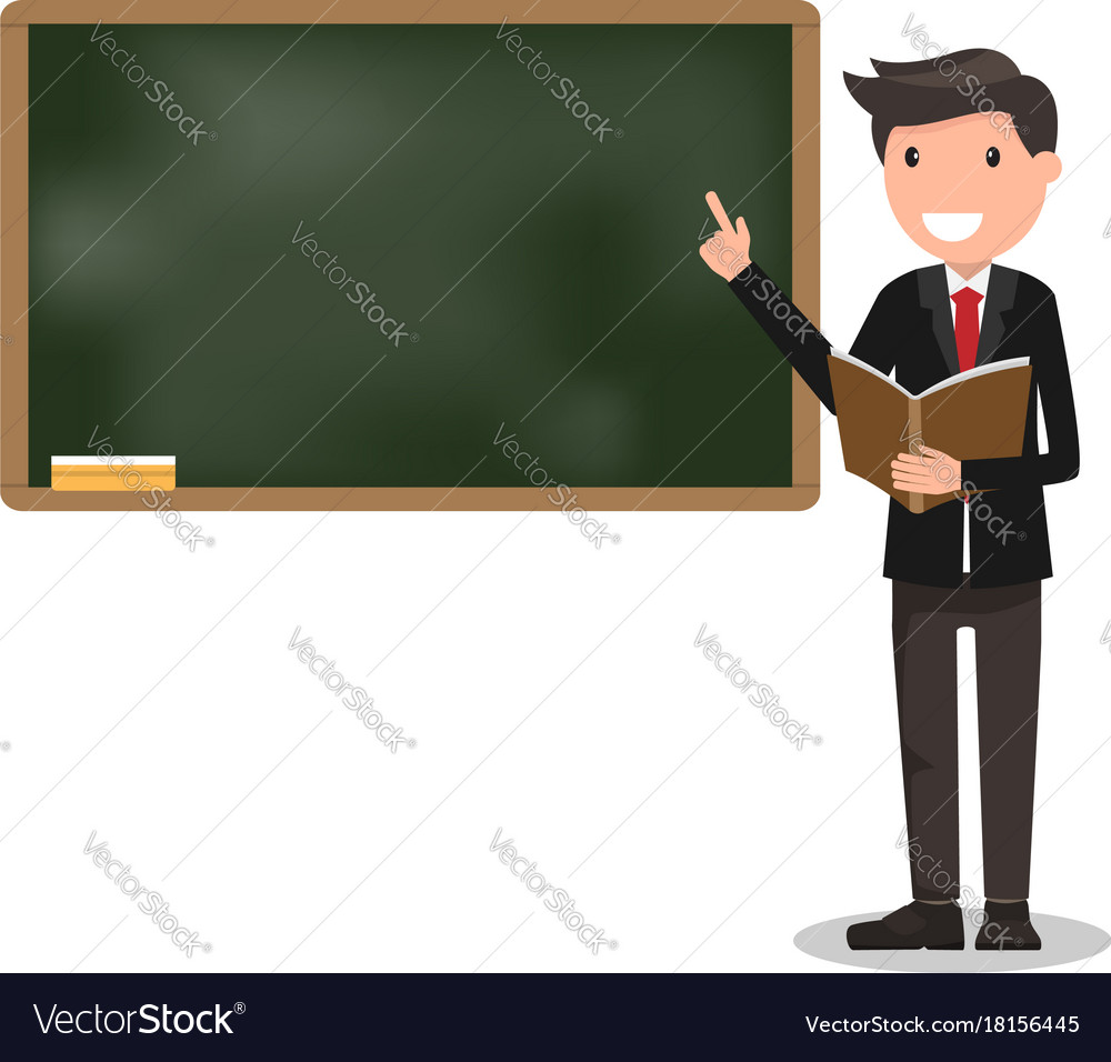 Young male teacher with book on lesson at Vector Image