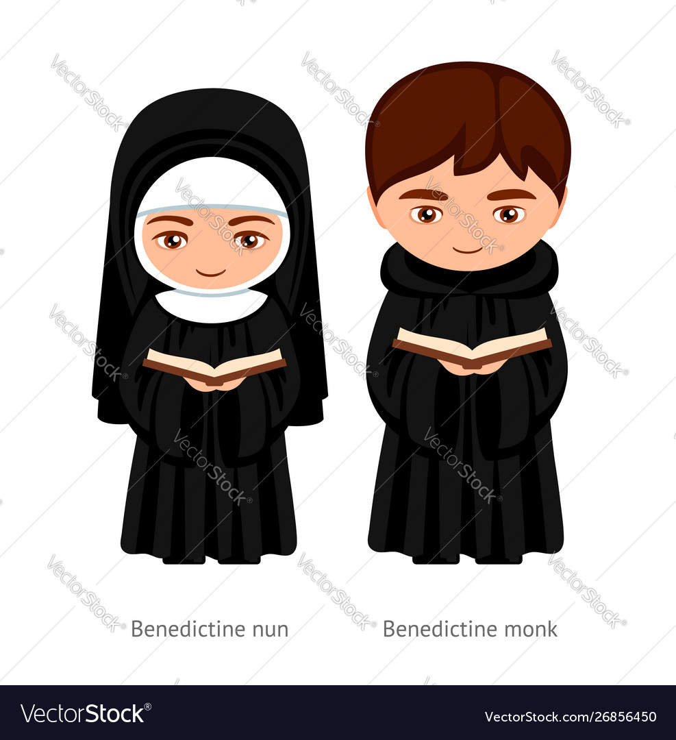 Benedictine Monk And Nun Holding A Bible In Their Vector Image