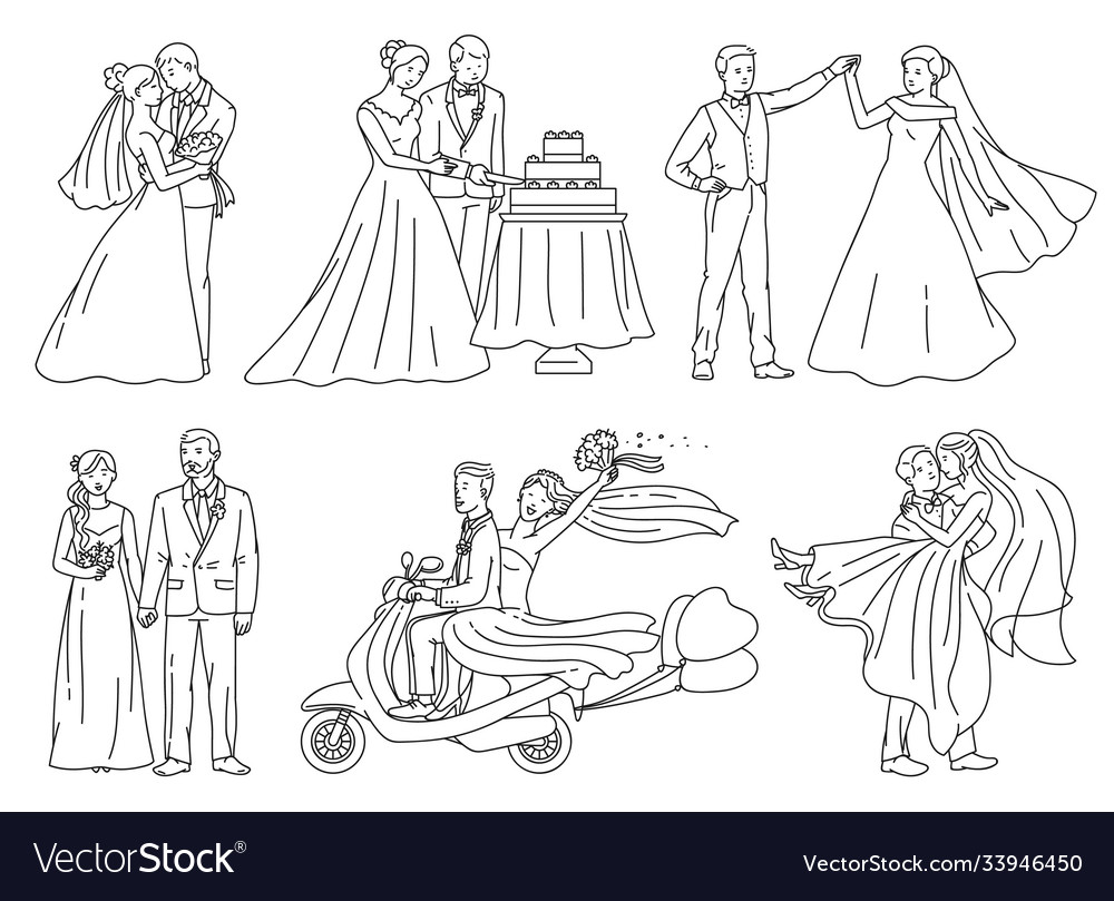 Bride And Groom On Wedding Day Outline Drawing Vector Image 5371