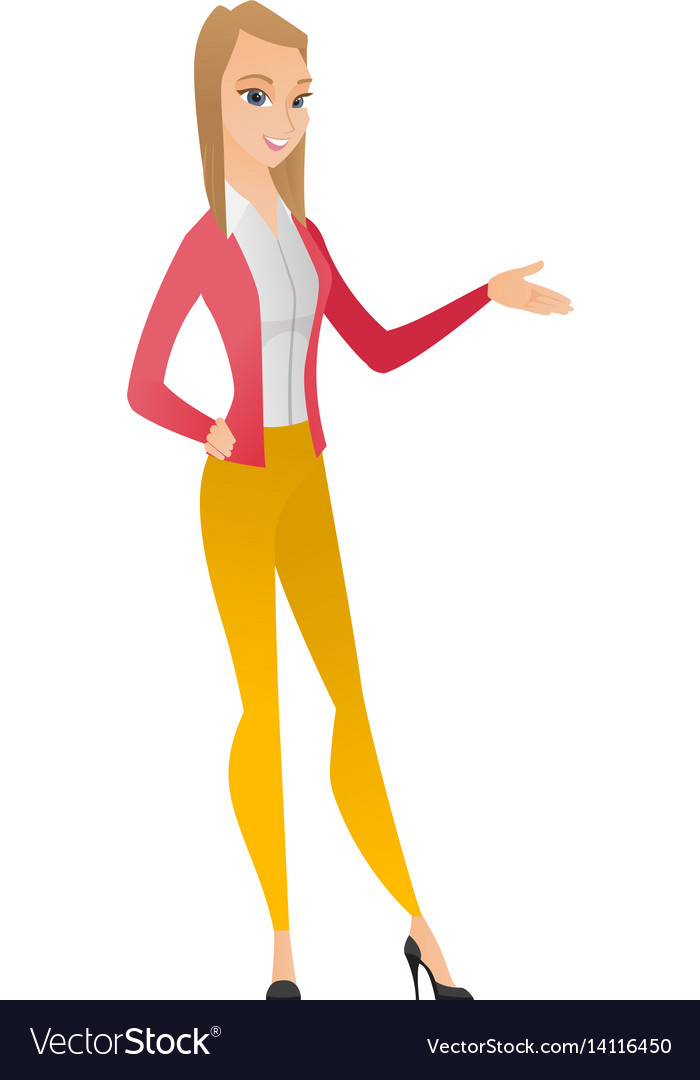 Business woman with arm out in a gesture