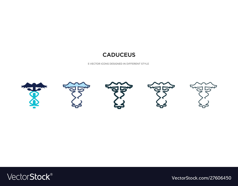 Caduceus icon in different style two colored vector image Caduceus icon in different style two colored