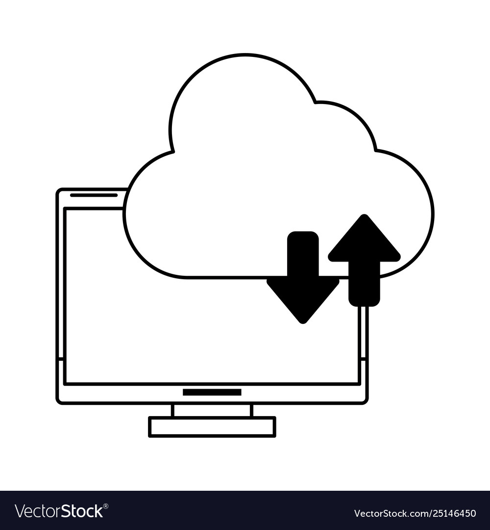 Computer with cloud tranfer symbol vector image Computer with cloud tranfer symbol