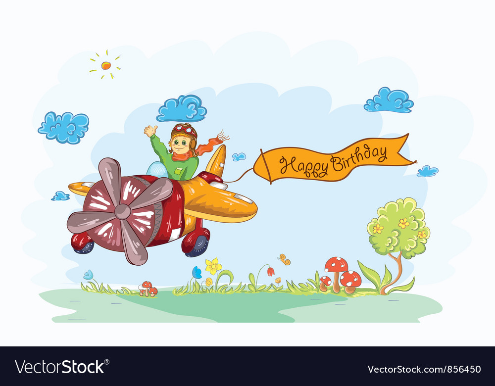 Cute kid flying with a plane Royalty Free Vector Image