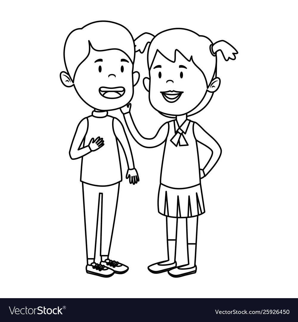 Happy little students couple characters Royalty Free Vector