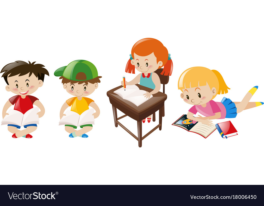 Many students writing and reading Royalty Free Vector Image