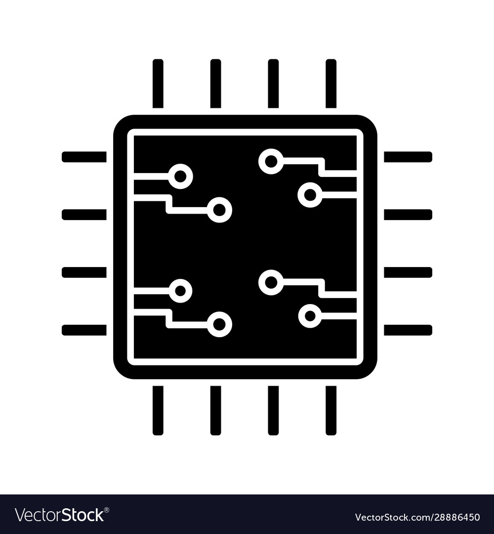 Processor with electronic circuits glyph icon Vector Image