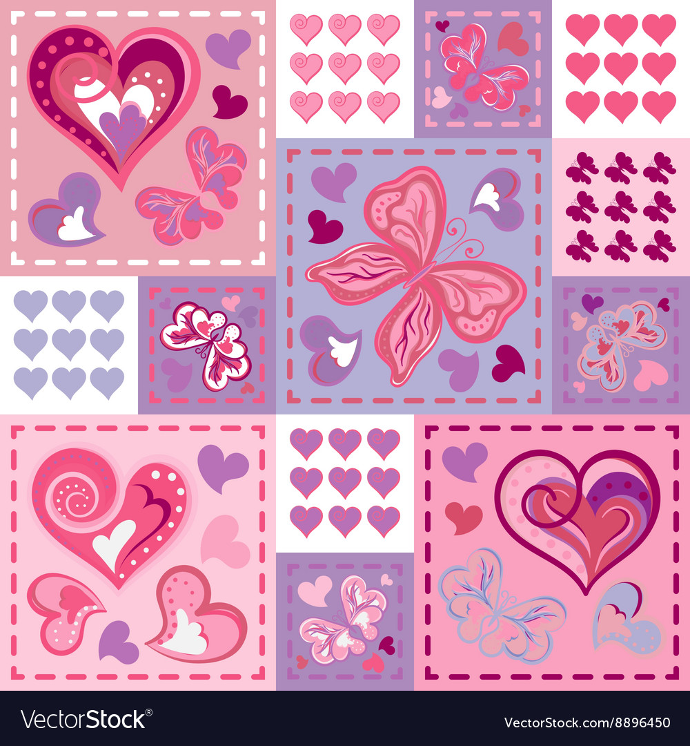 Seamless background with butterflies hearts