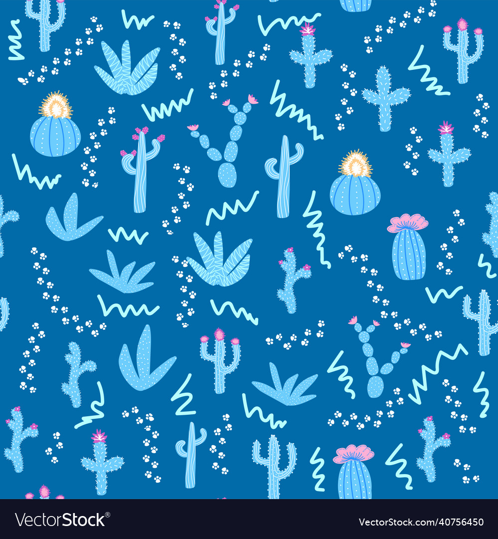 Seamless patterns with different cacti bright Vector Image Seamless patterns with different cacti bright