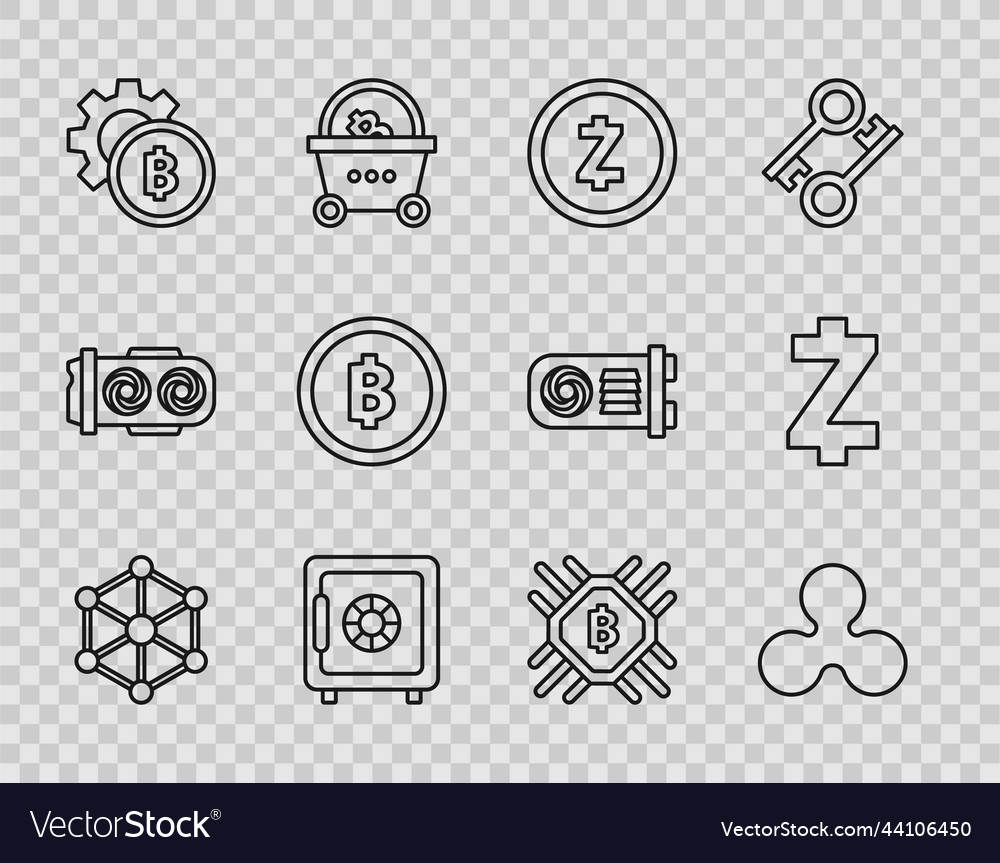 Set line blockchain technology cryptocurrency vector image Set line blockchain technology cryptocurrency