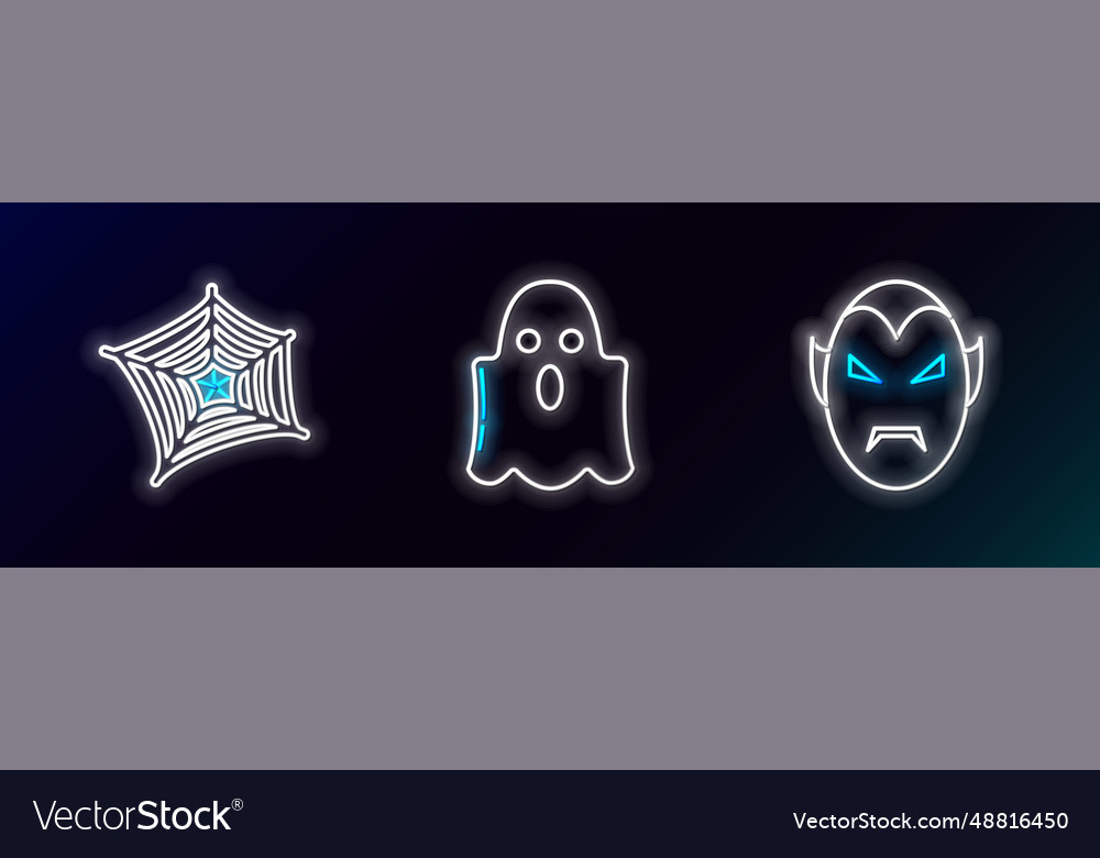 Set line vampire spider web and ghost icon