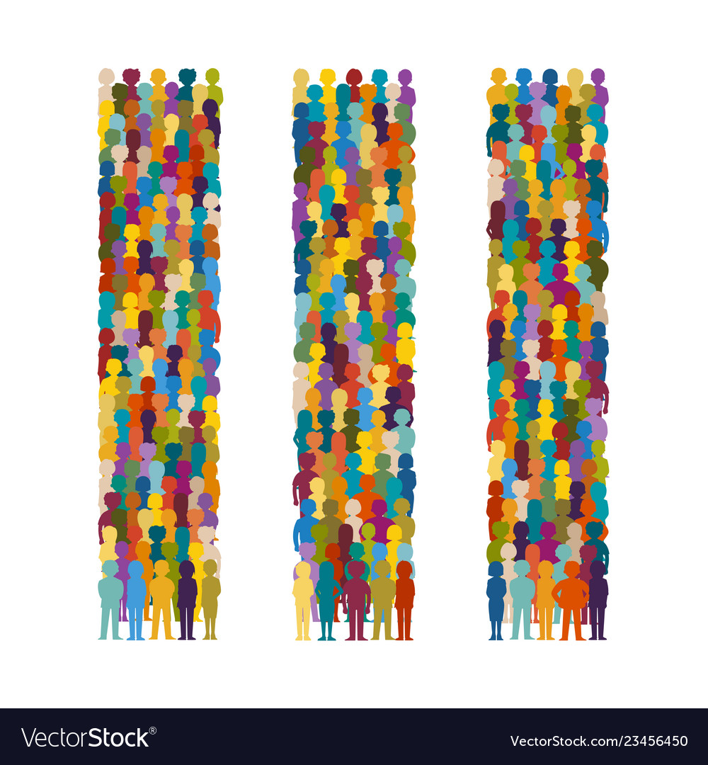Set of people groups arranged in a vertical rows