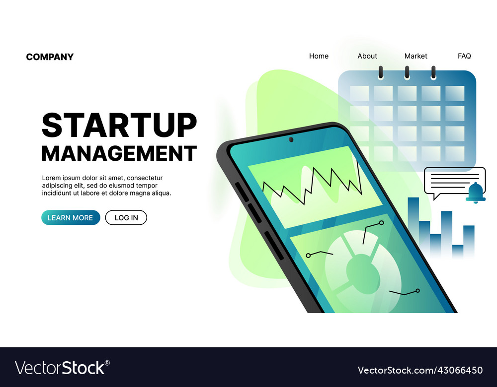Startup management website tool landing page vector image Startup management website tool landing page