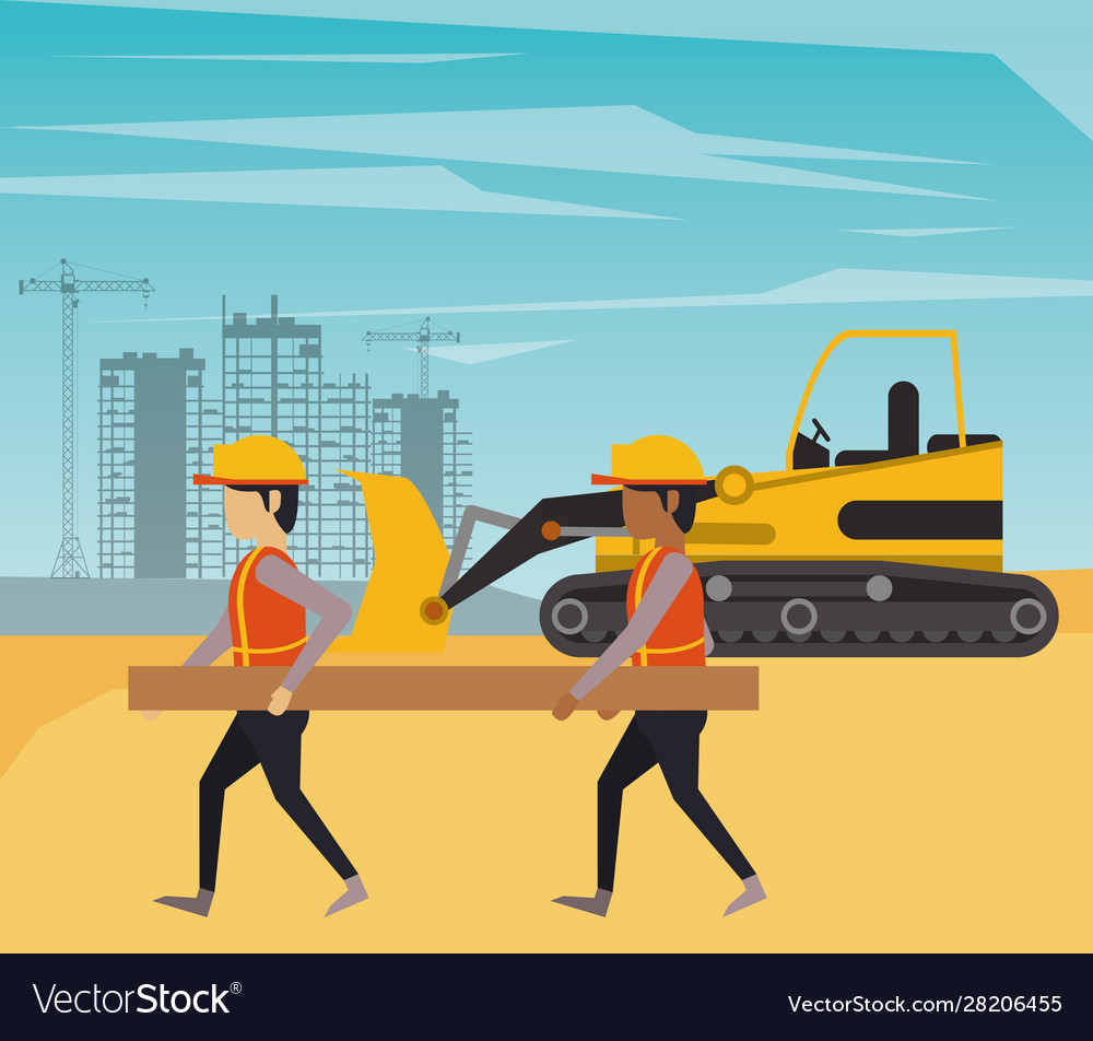 Builders working under construction scene Vector Image