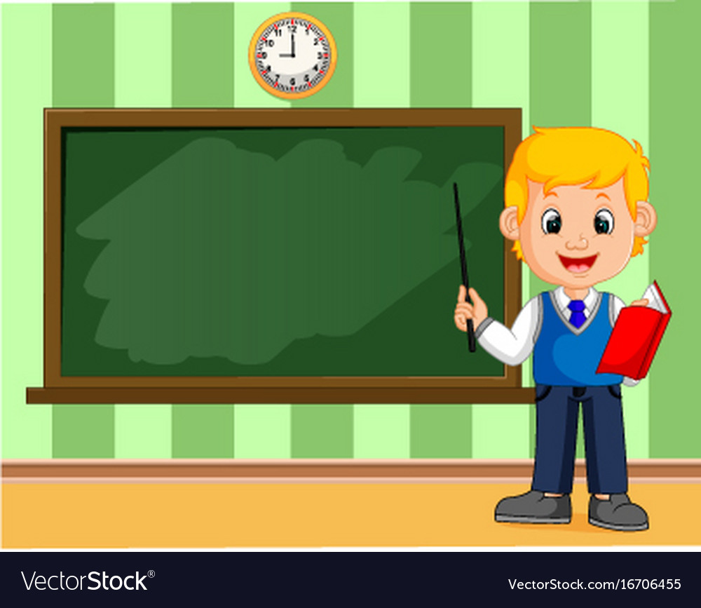 Cute Schoolboy at Blackboard