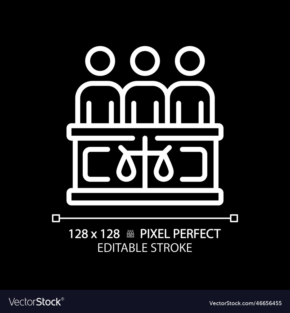 Jury in law court pixel perfect white linear icon