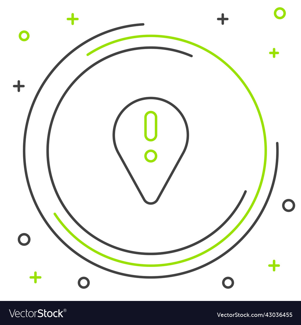 Line map pointer with exclamation mark icon