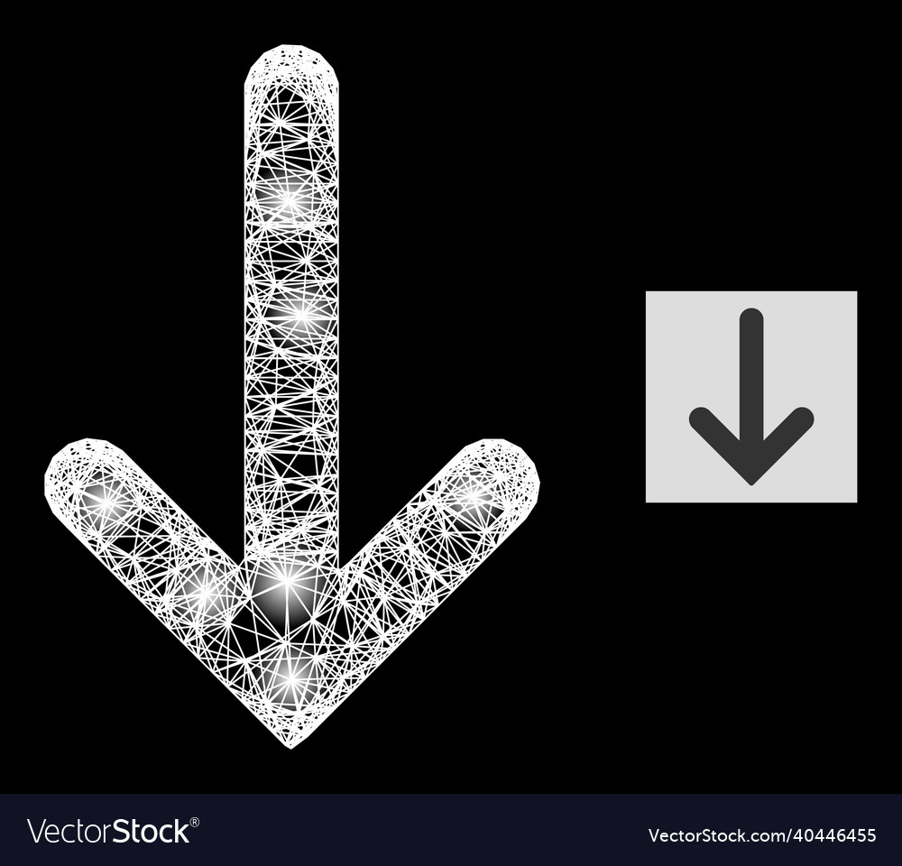 Magic net mesh down arrow icon with light spots vector image Magic net mesh down arrow icon with light spots
