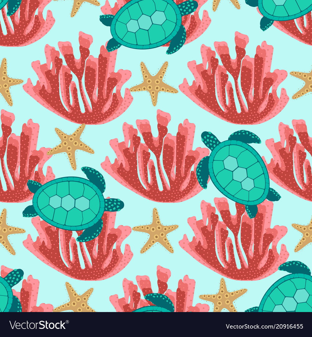 Pattern with turtles and coral