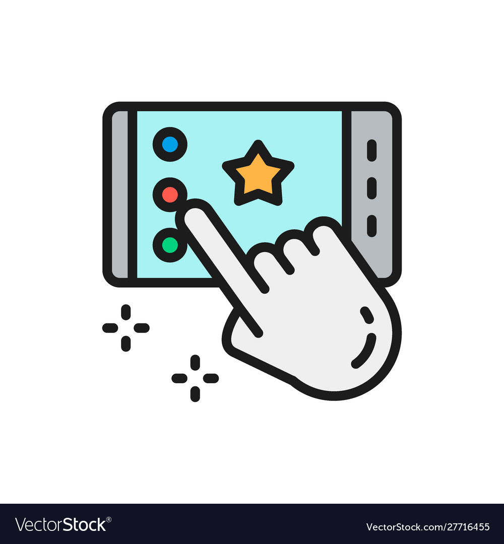 Portable game on smartphone app flat color line vector image Portable game on smartphone app flat color line