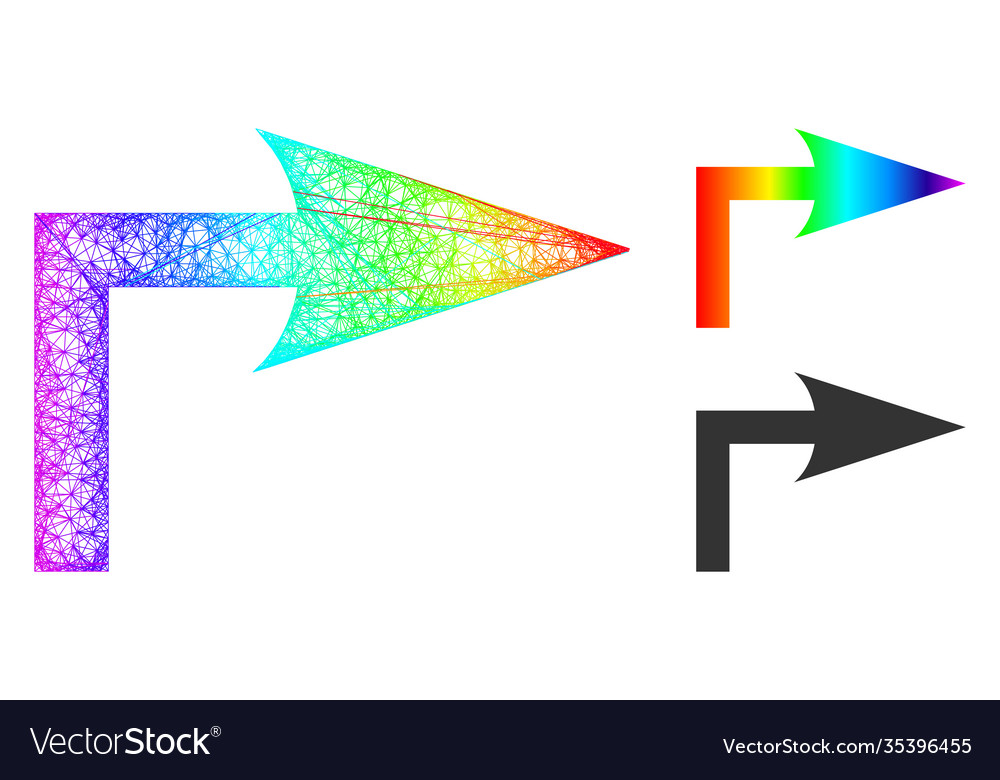 Rainbow net mesh gradient turn right icon vector image Rainbow net mesh gradient turn right icon