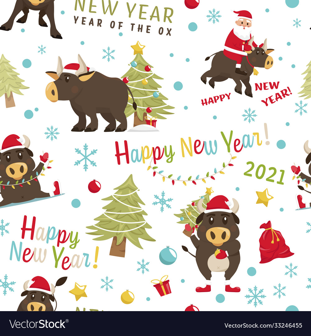 Santa bull seamless pattern