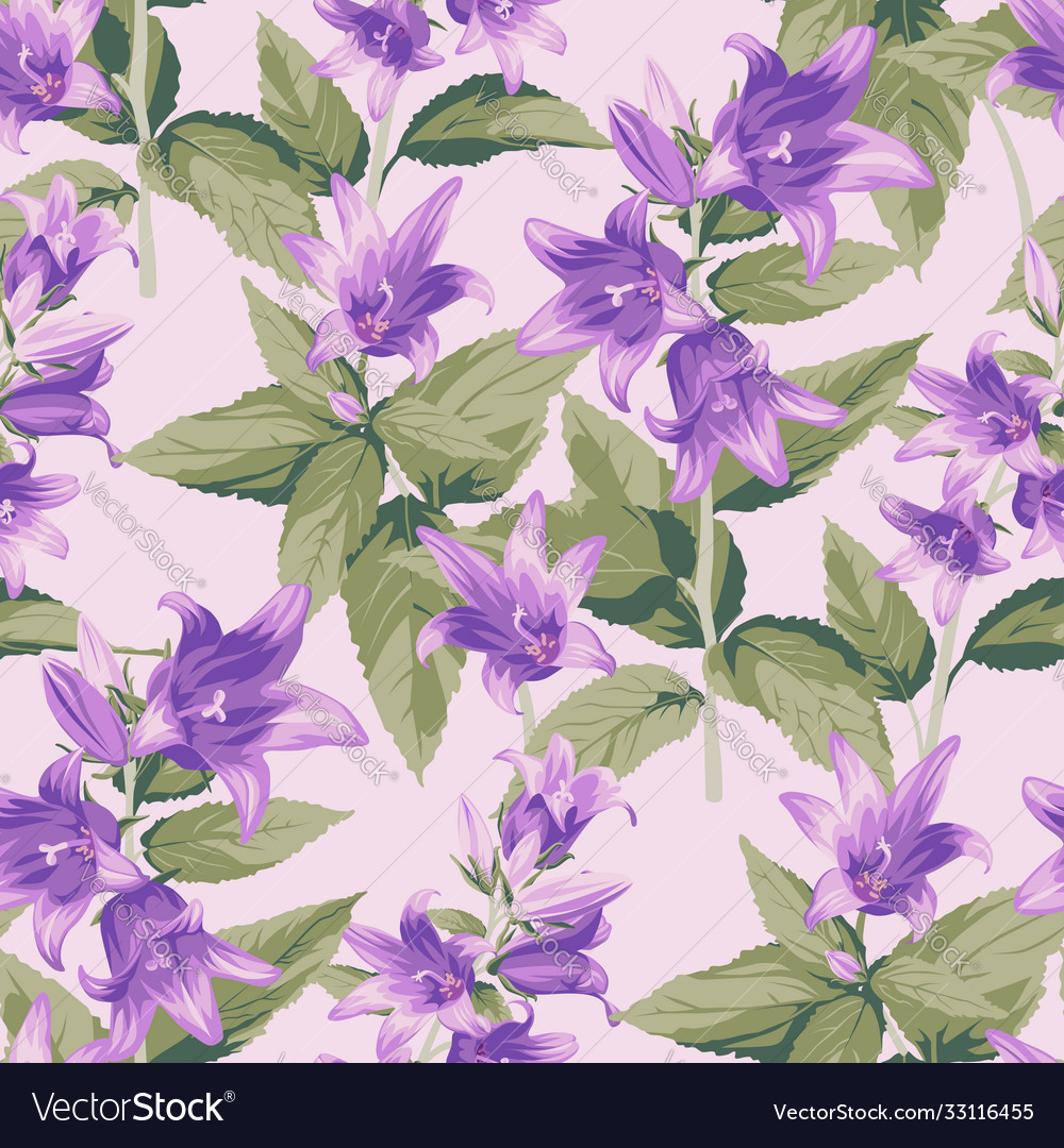 Seamless pattern with purple campanula - flowers Vector Image