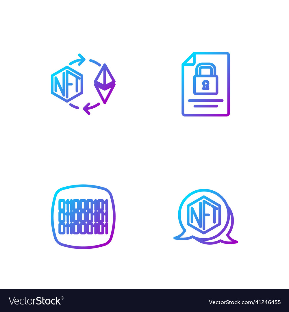 Set line nft digital crypto art binary code vector image Set line nft digital crypto art binary code